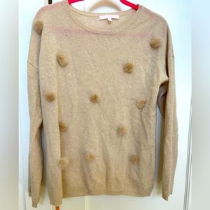 The Cashmere Project beige 100% cashmere sweater with fur Pom Pom. Size 8